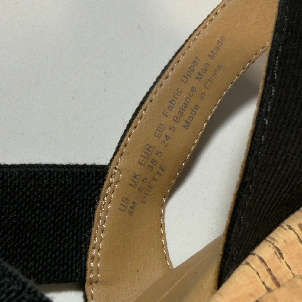 LifeStride Odette Wedge Sandals Womens 8 Black New Canvas Cork Platform Comfort